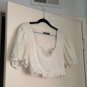 Nasty Gal Cream Ruffled Blouse